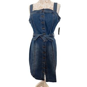 INC Core Fashion Denim Dress Button Front Belted Casual Midi MD Indigo Size‎ 12